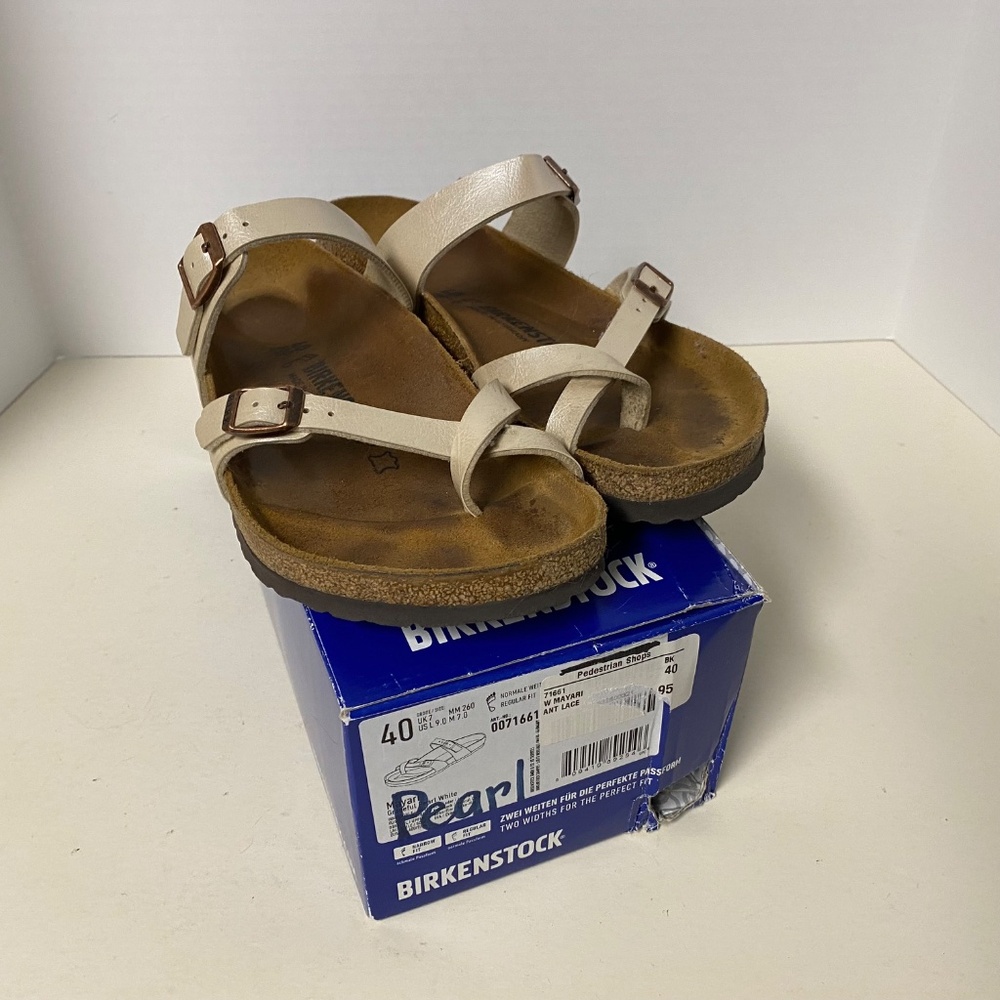 Birkenstock Size 40 Mayari Women Toe Loop Sandal Pearl White With Box